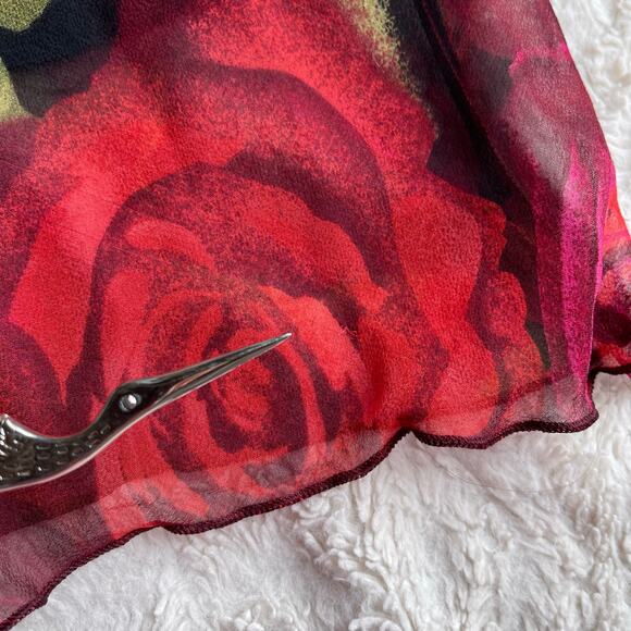 bebe 100% silk rose floral print halter slip dress slipdress fairy roses red S - Picture 9 of 16